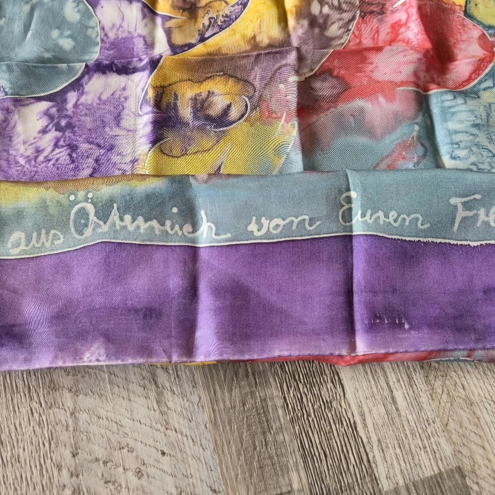 AUSTRIAN 100% Silk Scarf OS Hand Painted Abstract Watercolor Calligraphy - Picture 4 of 12